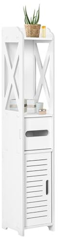 Trintion Bathroom Floor Cabinet 3 Tier Slim Storage Cabinet 18X20X80cm Waterproof FreeStanding White Storage Unit