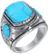 HIJONES Herren Jahrgang Blau Türkis Onyx Edelstein Ring aus Edelstahl Silber Größe 54