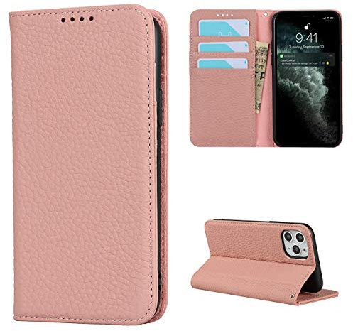 Copmob Phone Case iPhone 11 Pro Max,Flip Genuine Leather Wallet Case,[4 Slots][Magnetic closure][With Lanyard],Protective Cover Case for iPhone 11 Pro Max - Pink