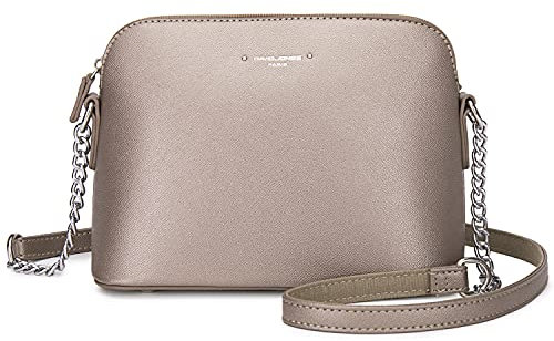 DAVIDJONES Damen Jet Set Geldbörse Dome Crossbody Tasche, Kleine PU Leder Umhängetasche mit Kettenriemen, Leichte Satteltaschen, Antikgold, Medium, Jet Set Chain Dome Umhängetasche