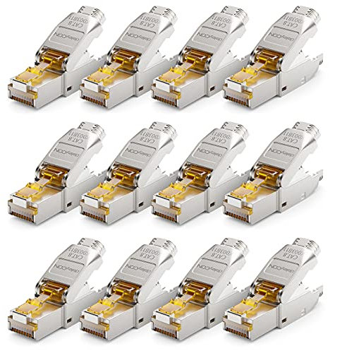 deleyCON 12x CAT 8 Netzwerkstecker RJ45 Werkzeuglos Geschirmt 40 Gbit/s Netzwerk Stecker für Starre Verlegekabel Rohkabel Steckverbinder RJ45 Ethernet LAN DSL Patchkabel