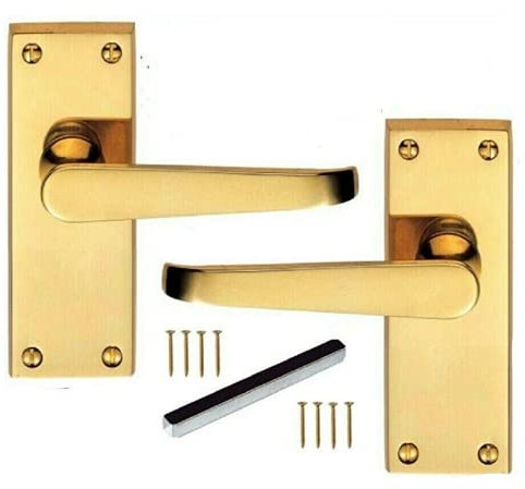 Haven Heritage® Victorian Straight Lever Latch Door Handle – Electro Brass Plated Finish | Classic Internal Door Handle Set on Backplate (118mm x 42mm) | Includes Fixings & Spindle – 1 Pair