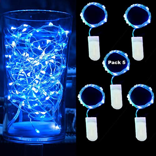UHAT LED String Lights 5 Pack Battery Operated Fairy String Lights 10LED/20LED/30LED Micro Lights for Party Christmas Indoor Outdoor (Blue, 1M)