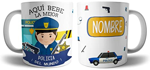 Kartoon Kase Taza Policia Mujer Original Personalizada con Nombre | Mejor del Mundo Taza Profesiones de Cafe Desayuno para Regalar (Policia Mujer)