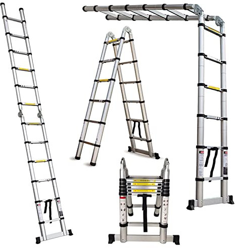 Scale Pieghevoli Telescopica 3,8M, Scala Multifunzione in Alluminio per La Casa e La Cucina, Scala Estensione Scala Scaletta Allungabile Scala Multiuso 2 x 6 Gradini (1,9 m + 1,9 m), Capacità 150kg