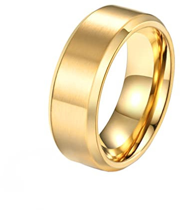 HIJONES Herren Damen Edelstahl Gold Gebürsteter Ring 8mm Breit Klassisch Schlicht Schlicht Ehering Matt Finish Größe 60
