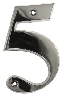 UAP House Numbers - 3 Inch Door Numbers Signature Screw Fix Bevelled Edge For Front Door, Address Number Screw On For Doors And Gates, Letter Times Roman Font (Number 5, Polished Chrome)