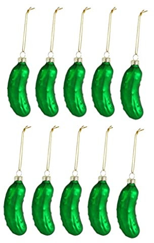 10 Stück Weihnachtsgurken-Glasornament, Glücksgurke, grünes Glas, Weihnachtsbaumschmuck für Familie, Weihnachten, traditionelles Dekor, Partygeschenk