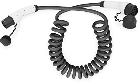 DIGITUS Mode 3 Ladekabel für Elektroautos & PHEV – 7,5 m – Typ 2 – 3-Phasig – 16 A – 11 kW – Spiralkabel – Schwarz