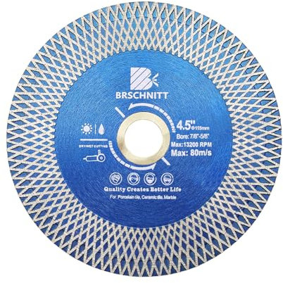 Diamond Porcelain Tile Cutting Disc - BRSCHNITT 4.5 Super Thin Diamond Cutting Grinding Disc with X Teeth Arbor 7/8“-5/8“ for Ceramic Tiles,Granite,Marble Angle Grinder Circle Cutting Disc