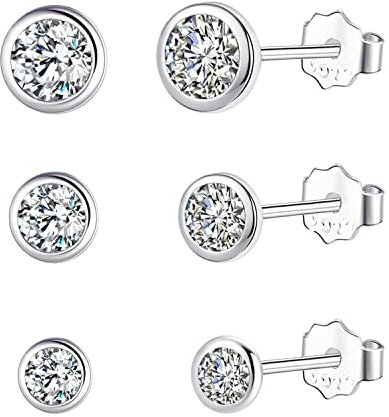 3 Paar Kleine Ohrstecker 3mm 4mm 5mm Mini Zirkonia Ohrringe Set Für 3 Ohrlöcher Sterling Silber 925 Ohrringe für Damen Herren Mädchen