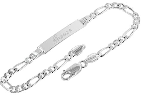 trendor Männer Gravur-Armband 925 Silber Figarokette mit Namen inklusive Wunsch-Gravur Gravurschmuck aus Sterlingsilber für Männer, zeitlose Geschenkidee, 41389