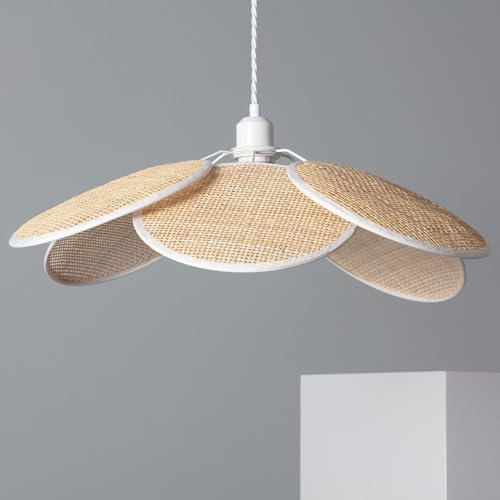 LEDKIA LIGHTING - Hängeleuchte Rattan Nirvana | Geflochtenes Design | E27 Fassung | Vielseitige Einsatzmöglichkeiten für Wohnzimmer, Küche, Schlafzimmer, Weiß, Rattan
