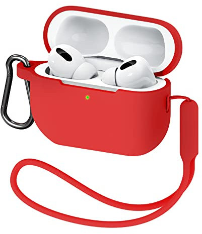 MATEPROX Hülle kompatibel mit AirPods Pro 2 Cover Silikon Kopfhörer Schutzhülle mit Schlüsselband (Unterstützt Kabelloses Laden) für AirPods Pro 2nd Generation 2022-Rot