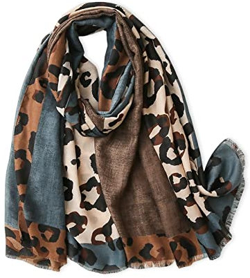 LumiSyne Leopardenmuster Schal für Damen - Mode Animal Print Baumwolle Leinen Mit Fransen/Quaste - Langer Großer Leichter Warmer Schultertuch Stola