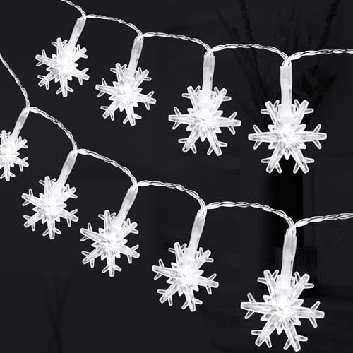AUAUY Weihnachten Schneeflocke Lichterketten, 6M/19.6 ft 40 LED Batteriebetriebene Lichterketten, 2 Modi Wasserdichte für Innen-Außen-Hochzeitsfeier Neujahr Garten Weihnachtsdekoration (Kaltweiß)