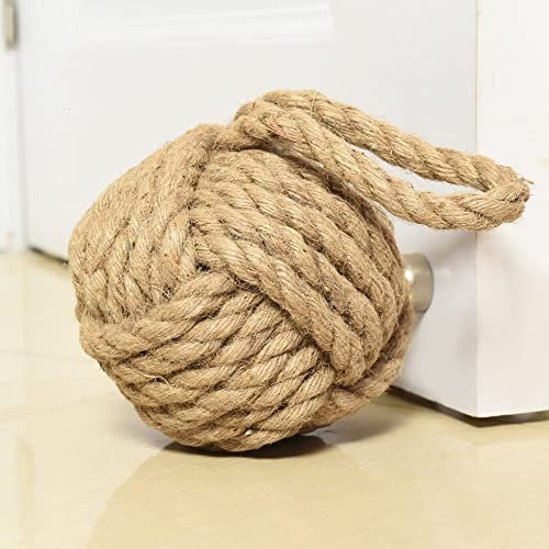 Butée de porte en corde lourde avec nœud - Thème nautique - Fil décoratif - 1,2 kg - Marron
