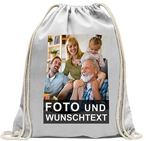 Kiwistar Wunschtext mit Foto - Rucksack personalisiert und bedruckt - Turnbeutel Fun Sport Beutel Gymsack Baumwolle mit Ziehgurt