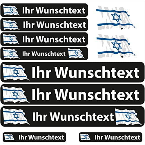 INDIGOS UG Fahrrad Aufkleber Israel - 13 Fahnenaufkleber wehend - Sticker selbst gestalten - Autoaufkleber- Motorrad - Namensaufkleber wasserfest personalisiert - Wunschtext