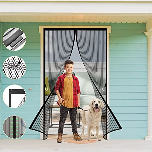 Zanzariera Magnetica per Porta 255 x 245 cm, Zanzariere Scorrevoli, Zanzariere Magnetiche Balcone per Porte d'Ingresso, Porte, Cortili, Nero