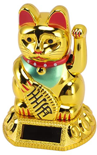 Wifehelper Estatua China del Gato de la Suerte, Muñecas Coleccionables Decoración del Hogar Acentos Riqueza Fortuna Gatos de Bienvenida Agitando la Luz de la Mano Detección de la Decoración (Dorado)