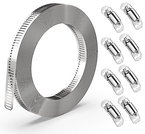 LEEPAT Stainless Hose Clamp, 11.5 Feet Jubilee Clips Large with 9 Fasteners, Stainless Steel Jubilee Clips Large Adjustable Clamps Worm for Pipe, Plumbing, Tube and Fuel Line, 3.5M X 12.7MM