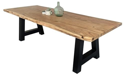 SAM Esstisch 280 x 100 cm Cali, Baumkantentisch naturfarben, Akazienholz massiv, A-Gestell aus Metall Schwarz, aufgedoppelte Kanten 25+25 mm