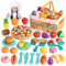 kramow Spielzeug Küchenzubehör, küchenzubehör Kinder mit Handkorb, Spielküche Zubehör, Gemüse Obst, Küchenspielzeug Geschenke für Kinder Mädchen Jungen 3+ Jahre alt