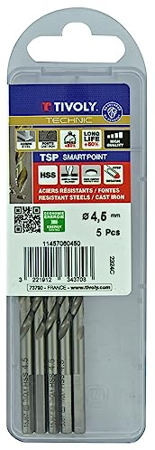 Tivoly 11457060450 5 Metallbohrer TSP Ø: 4,5 / L: 80 / HSS geschliffen – DIN338 – h8 – Schärfen Smart Point