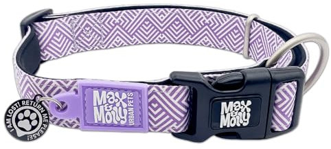 Max & Molly Urban Pets Smart ID Hundehalsband, weiches Neopren, wasserdicht, maschinenwaschbar, Power-Schnalle, Gotcha!-QR-Tag & benutzerdefiniertes App-Profil, Mykonos Lilac XS