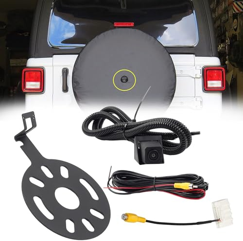 Dasbecan Backup Camera Compatible with 2007-2018 Jeep Wrangler JK Spare Tire Mount Rear View Reverse Camera, Adjustable Bracket, Removable Guidelines with OEM Monitor Adapter Heavy-Duty Metal Housing