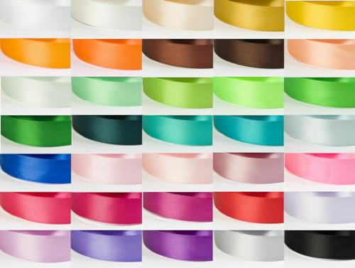 Jajasio 35 Rollen Satinband Geschenkband 35 Farben Satin Schleifenband Dekoband 12mm Breit 27,4m Lang Satinbänder Bunt Stoffband Seidenband Stoff Bänder Zum Basteln und Geschenk Party Hochzeit
