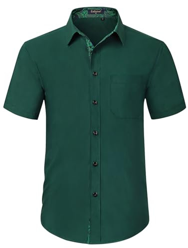 Enlision Mens Short Sleeve Green Formal Shirt Regular Fit Dress Shirt Button Down Business Casual Shirts L