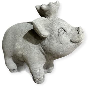 OriginalPaul Skulp & Betondesign Frostsicheres kleines Schwein mit Krone - Handgefertigt in Deutschland - H 23cm x B 13cm x T 25cm