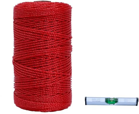 CCLIFE Corda da muratore 200M, Ø 2mm dotata di livella, linea guida Rosso, cordone da pavimentazione, cordone da costruzione