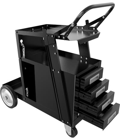 JYHNHYJ Welding Cart, 4 Drawer Welding Carts with Handle, Heavy Duty Welding Cart for TIG/MIG Welder and Plasma Cutter with Solid Wheels and Tank Storage Safety Chain, 280 Lbs Capacity