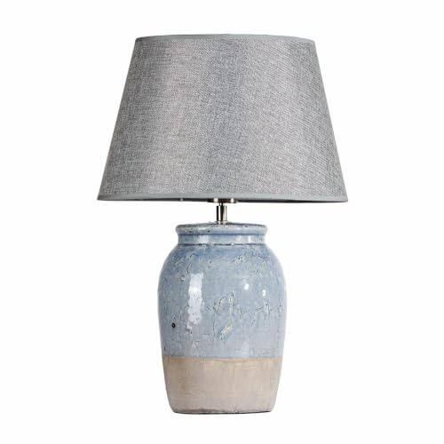 LOBERON Tischlampe Manly, grau | Eleganter Lichtbringer, Keramikfuß von Hand glasiert, Hochwertiger Leinenschirm