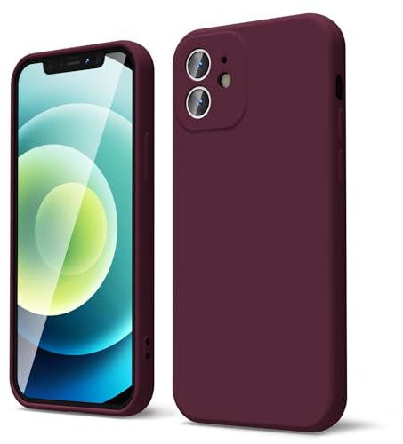 oakxco für iPhone 12 Hülle Silikon Case mit Kameraschutz, Ultra Dünn Bunt Handyhülle Mädchen, Einfarbig Handy Hülle Slim Schutzhülle, Matt TPU Weich Gummi Glatt Silikonhülle Bumper, Weinrot Bordeaux