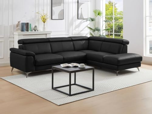 Vente-unique-Ecksofa - Ecke rechts - Leder - Schwarz - MARAMBA