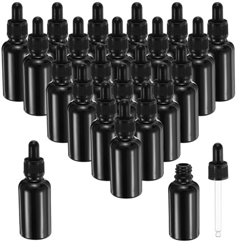 PATIKIL 30ml Glass Dropper Bottle, 24Pcs Leakproof Essential Oils Sample Liquid Perfume Container with Eye Dropper for Storage Home Travel, Black