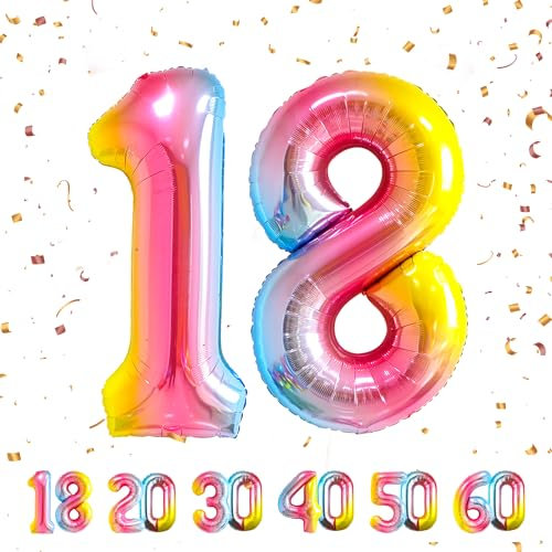 18 Geburtstag Deko zahlen luftballon 18 jahre | Folienballon Regenbogen - für 18. Geburtstagsdeko Männer Frauen Ballon Zahl Deko zum Geburtstag fliegt mit Helium 18.Geburtstagsparty 40-101cm