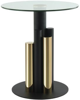 Qiyano Beistelltisch rund Säule Skulptur Edelstahl Glas zweifärbig modern Design Metallic glänzend Nachttisch Ablage Wohnzimmer Couch Flur Pflanzenständer Höhe: 52 cm Farbe: Gold/Klar