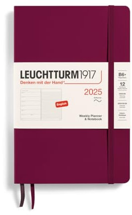 LEUCHTTURM1917 370654 Wochenkalender & Notizbuch Paperback (B6+) 2025, Softcover, Port Red, Englisch