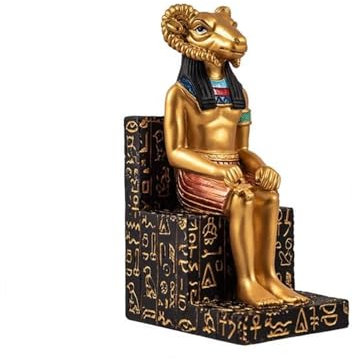 Inmaculada Romero IR Ägyptische Gottfigur Amun 15 cm. Sitzende goldene Statue des Königs der Götter.