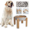 Gamelle Anti-Glouton Surélevée pour Chien - Bol en Céramique avec Support en Bambou - Idéale pour Chiens Moyens et Grands - Grise - 22,5 cm