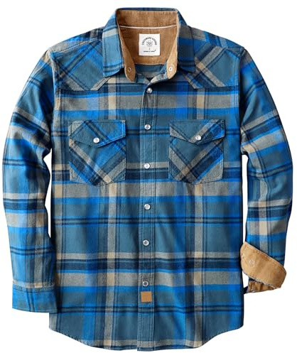 Dubinik® 6 oz Camicia Uomo Flanella Camicia Pile Cotone Western Cowboy Bottone di Perla Manica Lunga Pesante Quadri Vintage