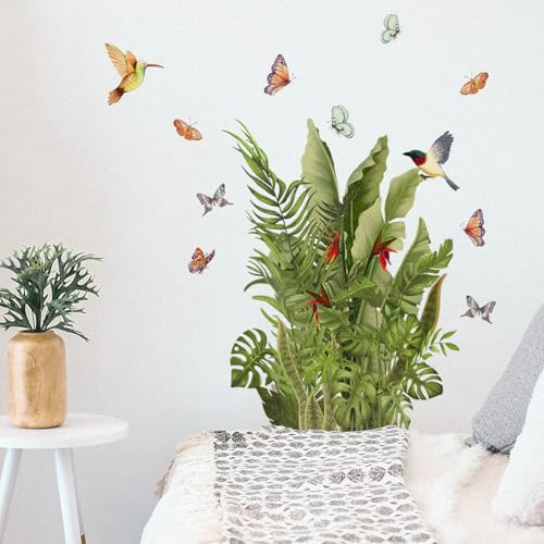 Vinyl Plant Wall Stickers Bathroom Wall Decals Waterproof for Living Room Green Grass Wall Stickers Summer Plants Leaves Flowers 1719