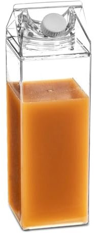 TIENDA EURASIA – Botella de Agua de Cartón de Leche | Material Polipropileno Plástico Transparente | 1000 ml | Reutilizable | Botellas de Agua Transparentes (Zumo)