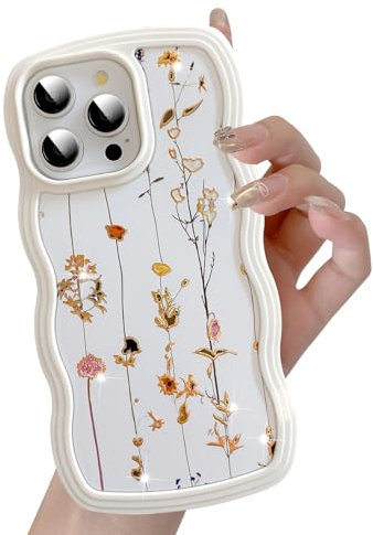 UEEBAI for iPhone 14 Pro Case, Floral Wave Frame Cute Curly Anti-slip Flower Case with Aesthetic Pattern, TPU Slim Bumper Shockproof Protective Cover for Women Girls - Vine