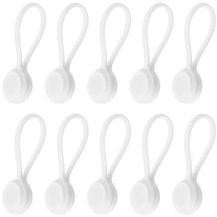 sourcing map 10Pcs Silicone Magnetic Cable Ties, Reusable Twist Ties USB Cable Organizer for Cord Management, Bundling, Fridge Magnets, Book Markers, White